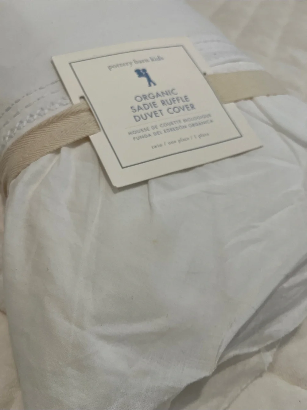 NWT Pottery Barn Kids Sadie White 100% Organic Cotton Ruffle Twin Duvet